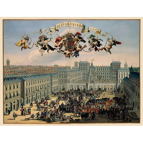 Piazza Castello Turin Italy - DeHooghe 1682 Gold Ornate Wood Framed Art Print with Double Matting by De Hooghe