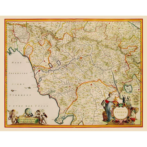 Tuscany Region Italy - Blaeu 1635 White Modern Wood Framed Art Print by Blaeu