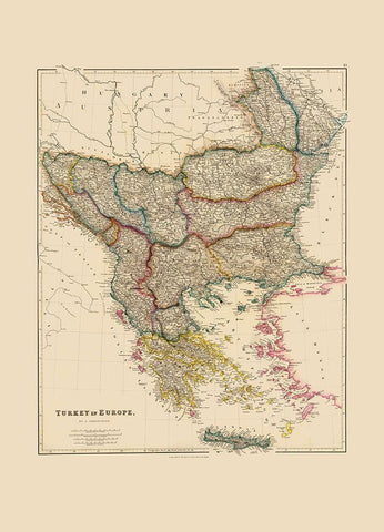 Europe Turkey - Arrowsmith 1844 White Modern Wood Framed Art Print with Double Matting by Arrowsmith