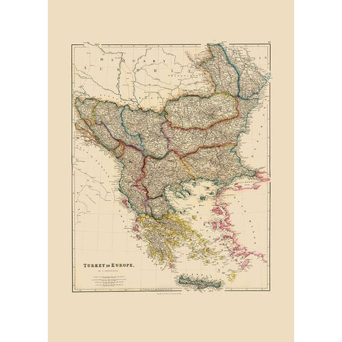 Europe Turkey - Arrowsmith 1844 Black Modern Wood Framed Art Print with Double Matting by Arrowsmith