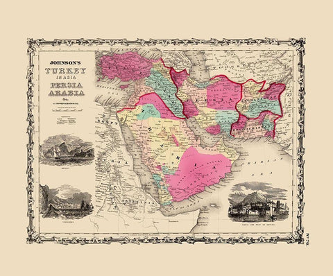 Turkey Persia Arabia - Johnson 1860 White Modern Wood Framed Art Print with Double Matting by Johnson