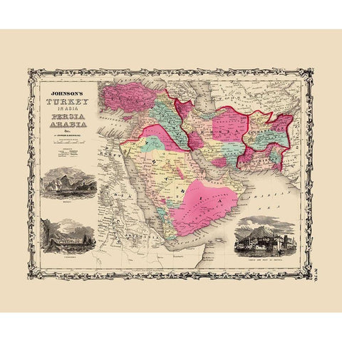 Turkey Persia Arabia - Johnson 1860 Black Modern Wood Framed Art Print with Double Matting by Johnson