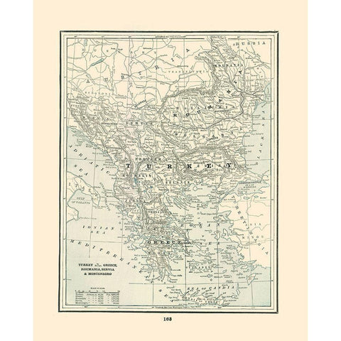 Turkey Greece Romania Serbia Montenegro Black Modern Wood Framed Art Print by Rathbun