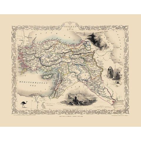 Asia Turkey - Tallis 1851 White Modern Wood Framed Art Print by Tallis