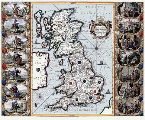 England Scotland Wales - 1645 Black Ornate Wood Framed Art Print with Double Matting by Unknown