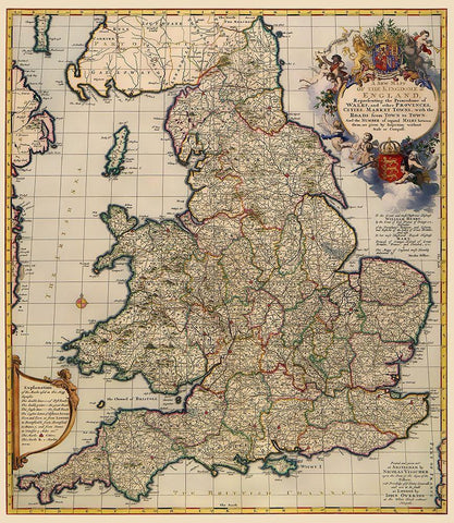 England Wales - Visscher 1690 White Modern Wood Framed Art Print with Double Matting by Visscher