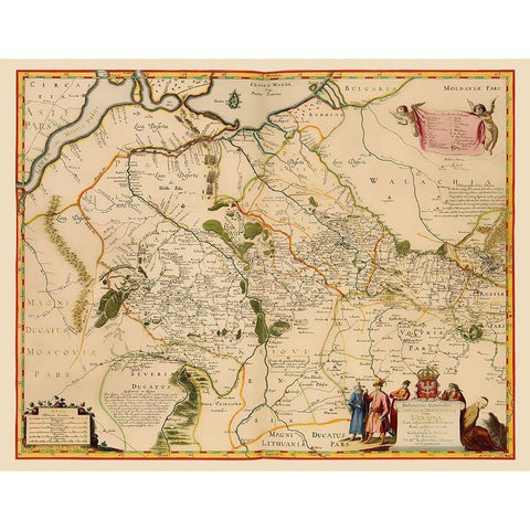 Ukraine - Hondius 1648 Black Modern Wood Framed Art Print with Double Matting by Hondius