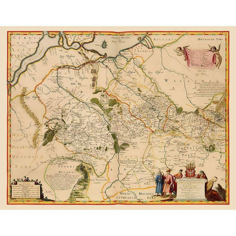 Ukraine - Hondius 1648 Black Modern Wood Framed Art Print by Hondius