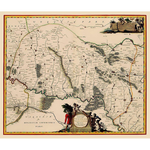 Ukraine - Blaeu 1662 Black Modern Wood Framed Art Print with Double Matting by Blaeu