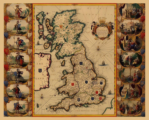 England Scotland Wales - Blaeu 1645 Black Ornate Wood Framed Art Print with Double Matting by Blaeu