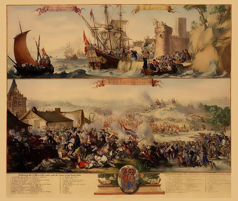 Battle River Boyne Ireland - DeHooghe 1690 White Modern Wood Framed Art Print with Double Matting by De Hooghe