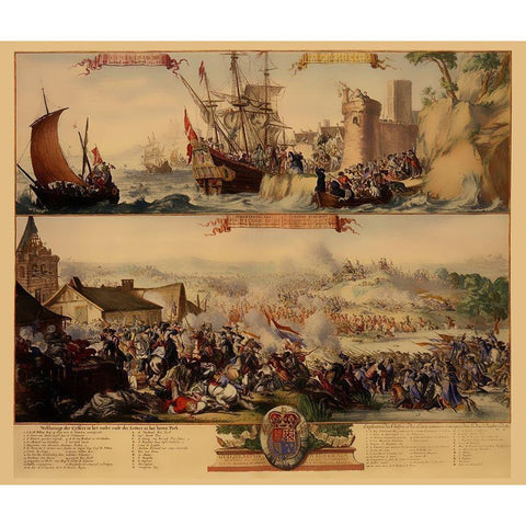 Battle River Boyne Ireland - DeHooghe 1690 Black Modern Wood Framed Art Print with Double Matting by De Hooghe