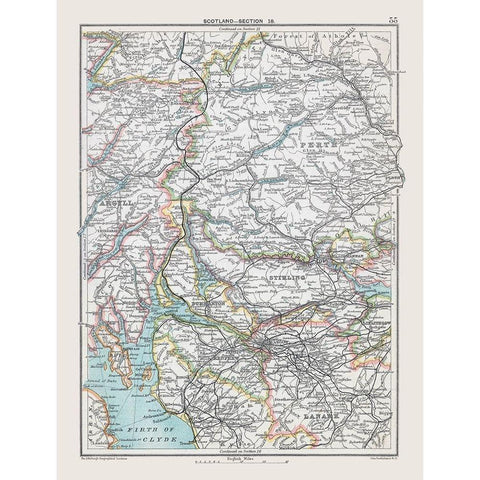 Southern Scotland - Bartholomew 1892 Gold Ornate Wood Framed Art Print with Double Matting by Bartholomew