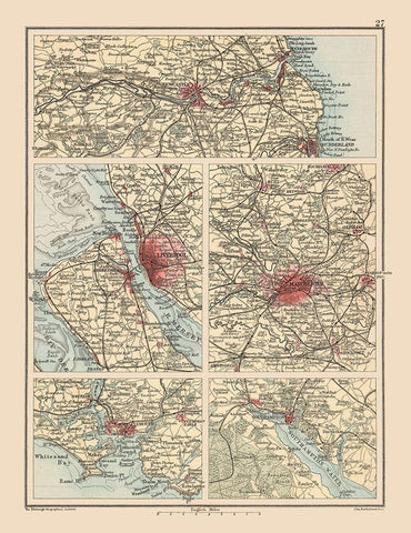 Major Cities United Kingdom - Bartholomew 1892 White Modern Wood Framed Art Print with Double Matting by Bartholomew