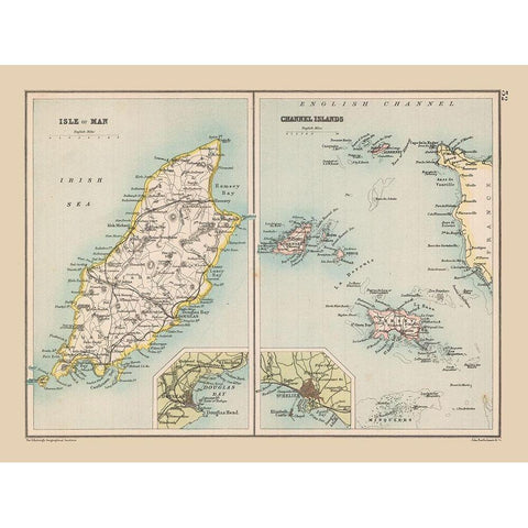 Isle of Man Channel Islands - Bartholomew 1892 White Modern Wood Framed Art Print by Bartholomew