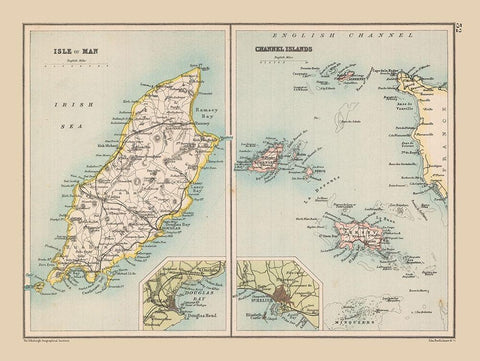 Isle of Man Channel Islands - Bartholomew 1892 White Modern Wood Framed Art Print with Double Matting by Bartholomew