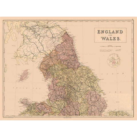 England Wales - Black 1867 White Modern Wood Framed Art Print by Black