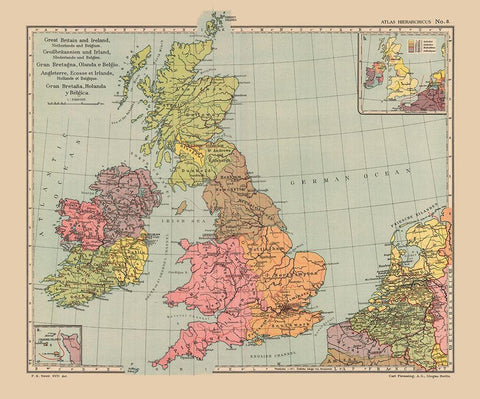 Great Britain Netherlands Belgium Ireland Black Ornate Wood Framed Art Print with Double Matting by Streit