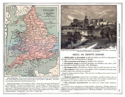 England Wales - Monteith 1882 Black Ornate Wood Framed Art Print with Double Matting by Monteith