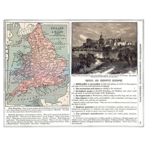 England Wales - Monteith 1882 Gold Ornate Wood Framed Art Print with Double Matting by Monteith