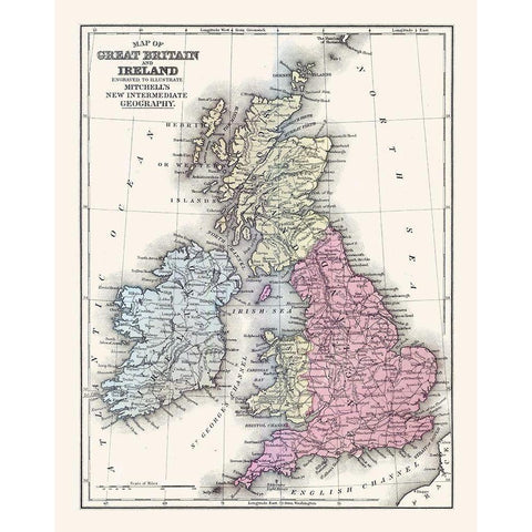 Great Britain Ireland - Mitchell 1877 Black Modern Wood Framed Art Print by Mitchell