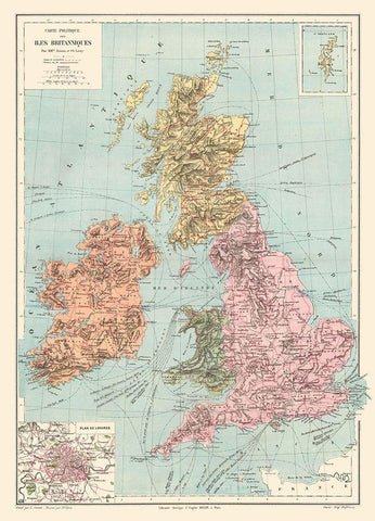 British Isles Great Britain Ireland - Drioux 1882 White Modern Wood Framed Art Print with Double Matting by Drioux