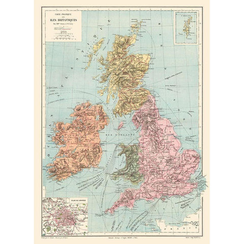 British Isles Great Britain Ireland - Drioux 1882 Gold Ornate Wood Framed Art Print with Double Matting by Drioux