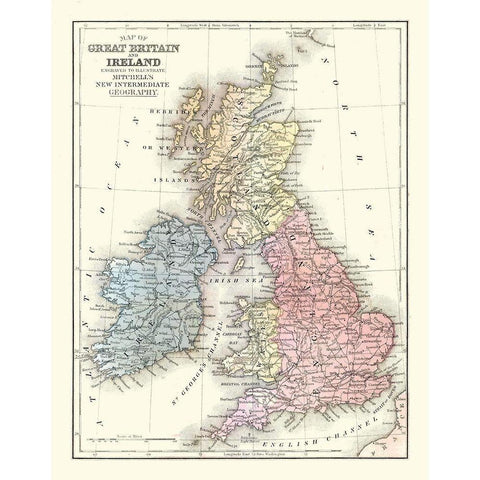 Great Britain Ireland - Mitchell 1869 White Modern Wood Framed Art Print by Mitchell