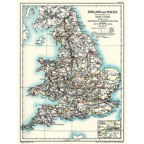 House of Tudor England Wales - Poole 1902 Gold Ornate Wood Framed Art Print with Double Matting by Poole
