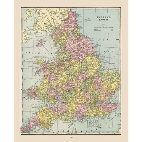 England Wales - Cram 1892 Black Modern Wood Framed Art Print with Double Matting by Cram