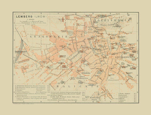 Lemberg Ukraine - Baedeker 1910 Black Ornate Wood Framed Art Print with Double Matting by Baedeker