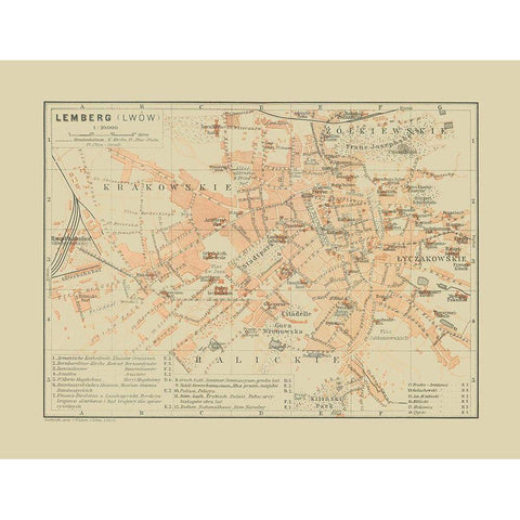 Lemberg Ukraine - Baedeker 1910 Black Modern Wood Framed Art Print by Baedeker