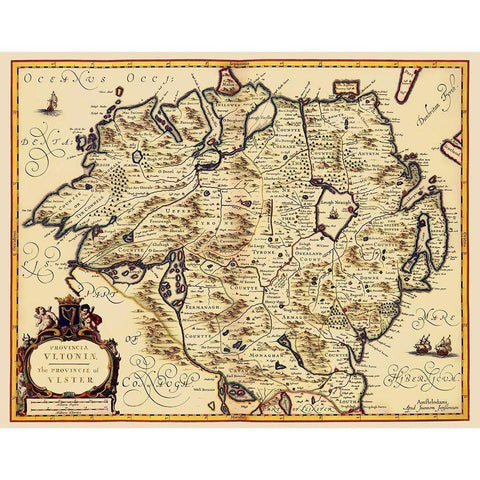 Ulster Province Ireland - Jansson 1646 Black Modern Wood Framed Art Print by Jansson