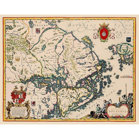 Uppland Province Sweden - Blaeu 1640 White Modern Wood Framed Art Print by Blaeu