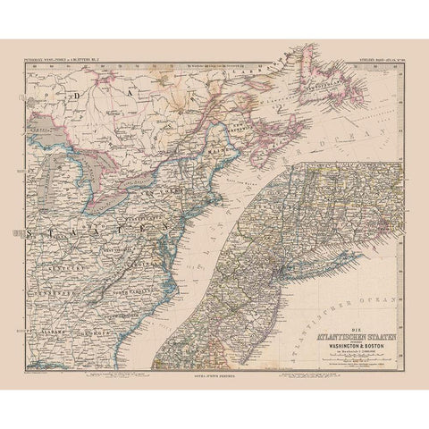 Eastern United States Canada - Stieler 1885 Black Modern Wood Framed Art Print by Stieler