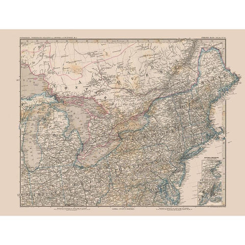 North Eastern US, Canada - Stielers 1885 Gold Ornate Wood Framed Art Print with Double Matting by Stielers