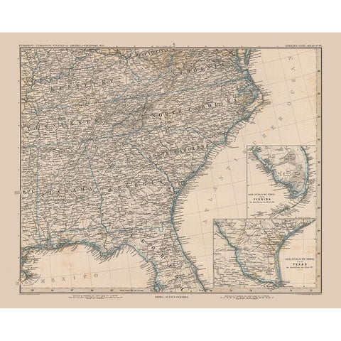 South East US - Stielers - 1885 Gold Ornate Wood Framed Art Print with Double Matting by Stielers