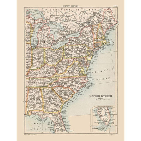 Eastern United States - Bartholomew 1892 White Modern Wood Framed Art Print by Bartholomew