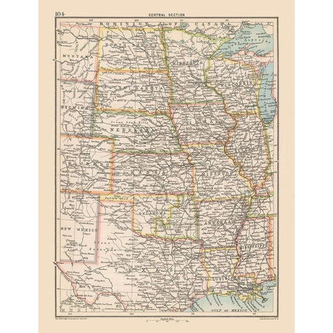 Central United States - Bartholomew 1892 White Modern Wood Framed Art Print by Bartholomew