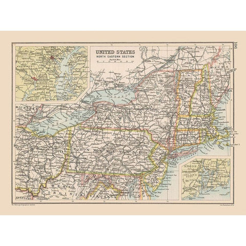 North Eastern United States - Bartholomew 1892 Gold Ornate Wood Framed Art Print with Double Matting by Bartholomew