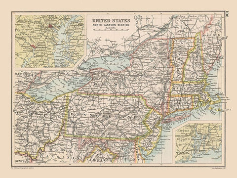 North Eastern United States - Bartholomew 1892 Black Ornate Wood Framed Art Print with Double Matting by Bartholomew