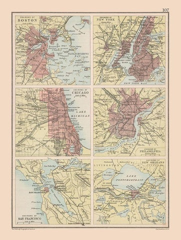 Major Cities United States - Bartholomew 1892 Black Ornate Wood Framed Art Print with Double Matting by Bartholomew