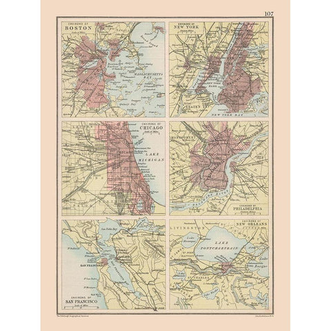Major Cities United States - Bartholomew 1892 Black Modern Wood Framed Art Print with Double Matting by Bartholomew