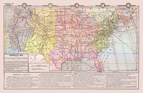 United States - Commercial Map - Monteith 1882 Black Ornate Wood Framed Art Print with Double Matting by Monteith