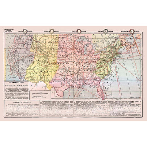 United States - Commercial Map - Monteith 1882 Black Modern Wood Framed Art Print by Monteith