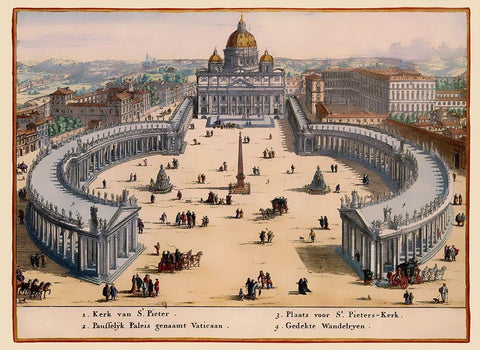 Panoramic Italy Vatican City - Visscher 1681 White Modern Wood Framed Art Print with Double Matting by Visscher