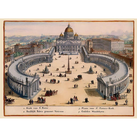 Panoramic Italy Vatican City - Visscher 1681 Gold Ornate Wood Framed Art Print with Double Matting by Visscher
