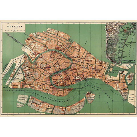 Venice Italy - Baedeker 1886 Gold Ornate Wood Framed Art Print with Double Matting by Baedeker