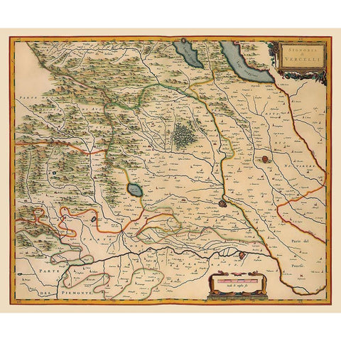 Vercelli Region Italy - Blaeu 1640 Gold Ornate Wood Framed Art Print with Double Matting by Blaeu