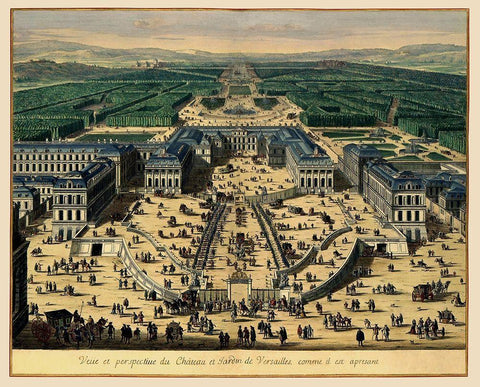 Palace Versailles Panoramic France - 1683 Black Ornate Wood Framed Art Print with Double Matting by Unknown